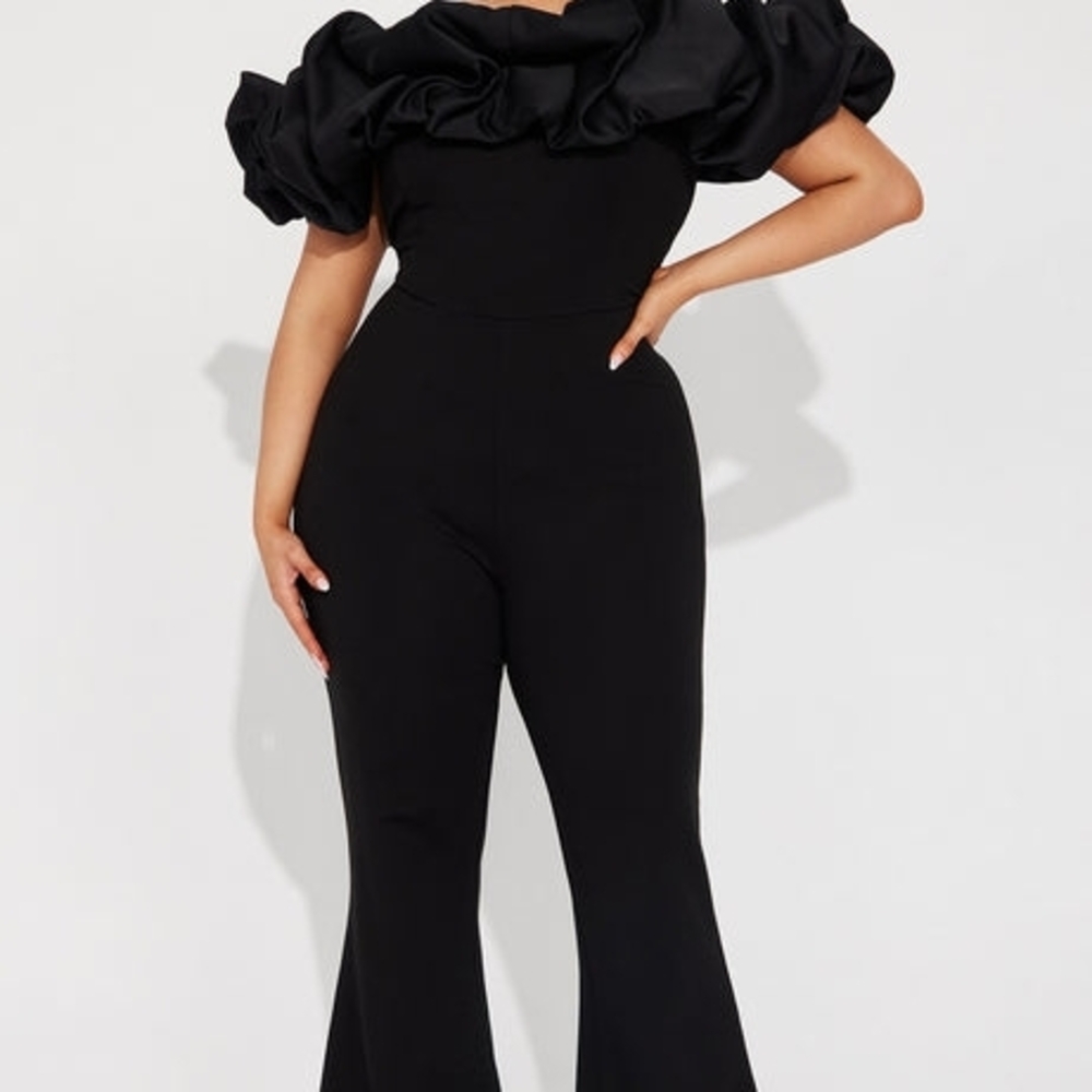 Black Off-Shoulder Ruffle Jumpsuit